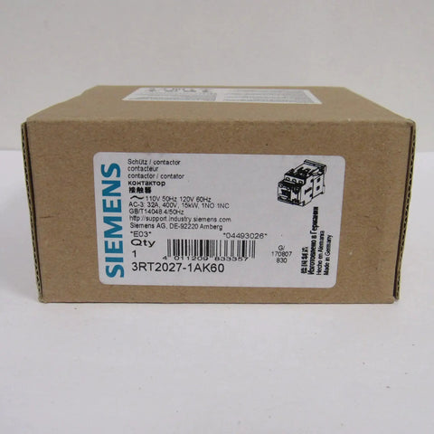 Packaging box for 3 Pole 32 Amp 120V AC Contactor With 1NO 1NC Auxiliary Contacts, ideal for AC 3e, AC 3, 110V control circuit