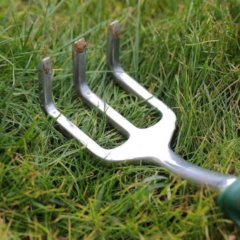 Eleven And A Half Inch Hand Rake For Weeding And Soil Turning With Three Prong Metal Cultivator For Garden Beds And Plots Easy Grip