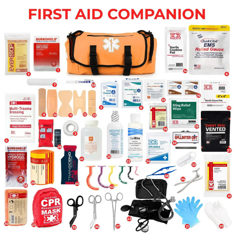 Fully Stocked EMT Trauma Bag That Is Grab And Go Ready For Any Emergency Tactical First Responder Medical Kit With Tourniquet in Orange