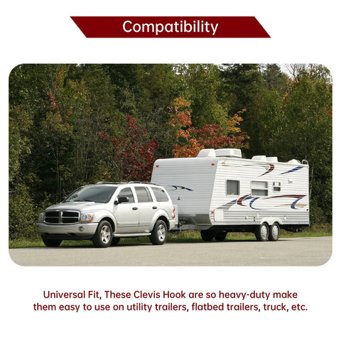 SUV towing a trailer on a road, showcasing the use of 2 Pack 3/8 Inch Clevis Grab Hooks Grade 70 Chain Hook 7500 Lbs WLL Yellow Zinc.