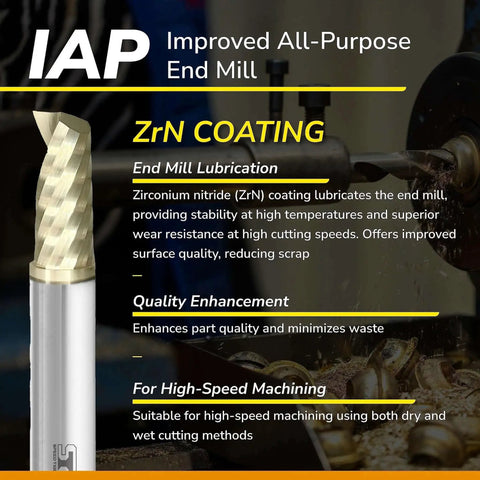 Solid Carbide CNC End Mill Spiral Single Flute One Eighth Inch Diameter, One Quarter Inch Shank, Two Inch Overall Length For Aluminum Wood Plastic Brass Copper Cutting Pro Grade Mill Bit Set For Pros with ZrN Coating