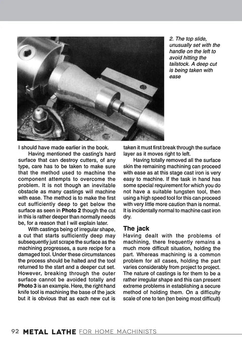 Metal Lathe For Home Machinists DIY Friendly Project Based Course Reference Guide And Complete Introduction For Lathe Metalworking With Accessories Including 12 Skill Building Turning Projects Fox Chapel Publishing showing lathe setup with cutting tool.