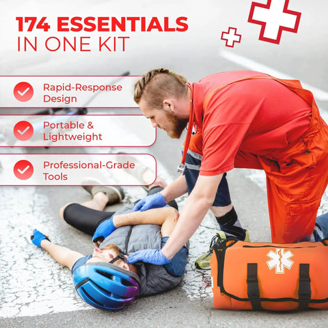 Emergency responder using Fully Stocked EMT Trauma Bag That Is Grab And Go Ready For Any Emergency Tactical First Responder Medical Kit In Orange