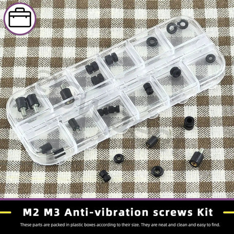 24Pcs M2 M3 Rubber Flight Controller Anti Vibration Kit With Fixed Screws Damper Balls Washers O Rings in a plastic case