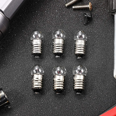 Six E10 mini light bulbs with E10 screw base for DIY projects and circuits, part of 20 pack E10 mini light bulbs with E10 screw base, 1.5V 0.3A.