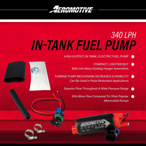 Beefy 340 LPH In-Tank Fuel Pump For 12V EFI And Carbureted Engines, kit components including pump and installation parts