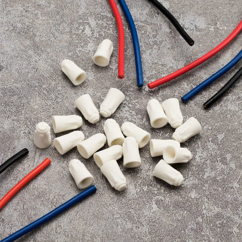 ANCIRS white ceramic wire connectors, 40-pack twist caps for 22-14 AWG wires, with red, blue, and black wires.
