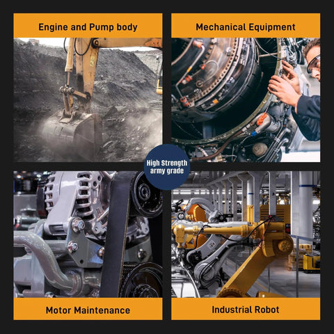 Collage of machinery including engine, pump, mechanical equipment, motor maintenance, industrial robot for VG290 use