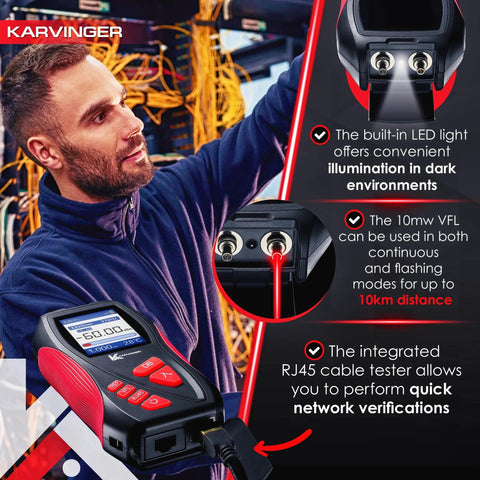 Karvinger Optical Power Meter by Amazon, red 4-in-1 fiber tester with VFL and RJ45 probe