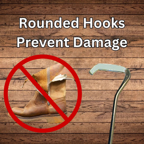 Wooden Handle Boot Hooks Boot Puller Set Durable Metal Shoe Hooks preventing boot damage with rounded hooks.