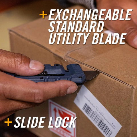 Hand using Prybrid 8 In 1 Multi Tool Knife With Wire Stripper Bottle Opener Pocket Clip to cut box tape