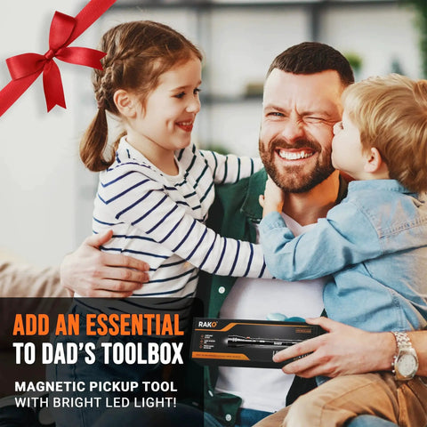 Father holding a Magnetic Pickup Tool For Men With LED Flashlight And 22 Inch Extendable Neck Telescoping Magnet Handy Gadget