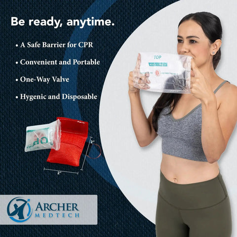 Person holding pocket CPR mask from Grab And Go Pocket CPR Mask Kit With One Way Valve For Keychain Or Bag Access 6 Pack Archer MedTech