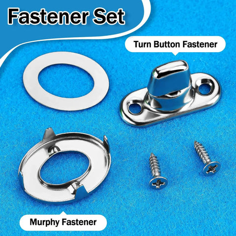 Canvas Twist Lock Fasteners 10 Sets for Marine Use, turn button fastener, eyelet, and mounting screws on blue background