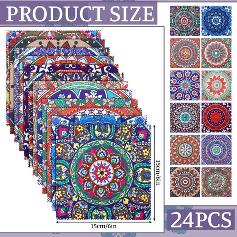 Mandala Pattern Microfiber Cleaning Cloths 24 Pack for Glasses and Camera Lenses, 15cm size, colorful designs displayed