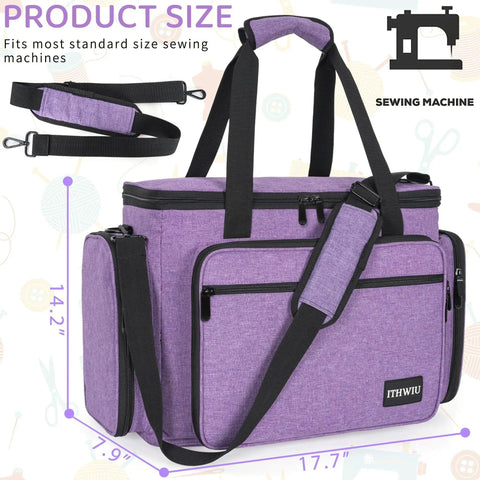 Portable Sewing Machine Case With Wheels And Shoulder Strap in purple, compatible with most Singer Brother Janome models, front view