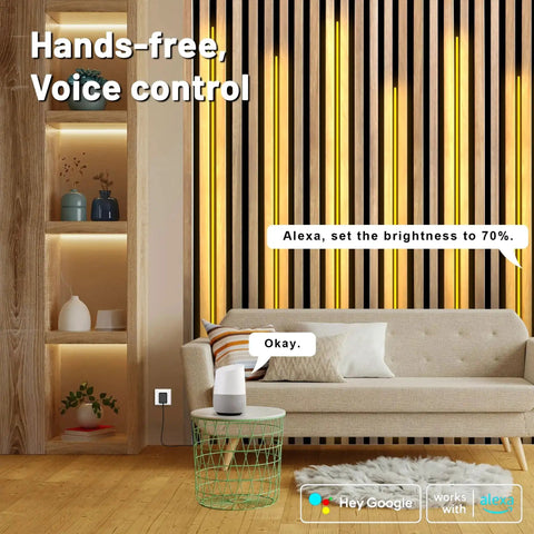 WiFi LED Strip Lights for Wood Slat Wall Panels and Acoustic Panels, 6 Rolls of 6.56ft Each, 3000K Dimmable, Alexa compatible setup