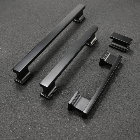 10 Pack 5 Inch Hole Centers Matte Black Cabinet Handles And Drawer Pulls, 6 Inch Overall Length displayed on dark surface