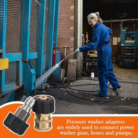 Person using Heavy Duty M22 To 3/8 Quick Connect Pressure Washer Coupler For Hose And Gun in industrial setting