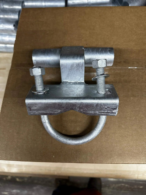 Front view of Universal Fit Chain Link Fence Rolling Sliding Gate Track Bracket with Galvanized Steel Coating on cardboard box