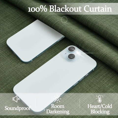 Dual Layer Linen Blackout Curtains 96 Inch Long 2 Panels For Living Room Olive Green Insulated Farmhouse Style Drapes