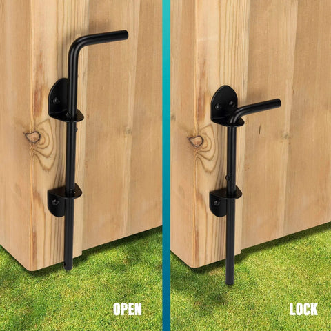 12 Inch Cane Bolt Heavy Duty Drop Rod Gate Stopper Hardware Ground Latch for Wooden Fences Metal Gates Doors black finish