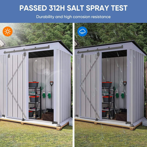 Weatherproof 10Ft Sliding Barn Door Hardware Kit on garden shed, galvanized steel track in outdoor setting, black finish