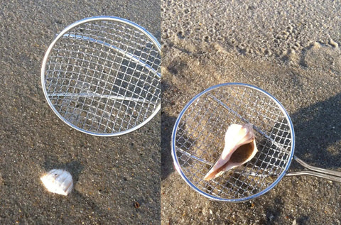 Full Size Beach Scoop Shovel And Sifter Tool For Beachcombing, Adjustable Sea Glass Seashells And Shark Teeth Finder, Pink 4 Inch Basket