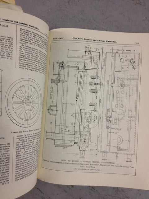 Page from Vintage The Model Engineer And Amateur Electrician Volume Six 1902 Reprint with model engine diagrams.