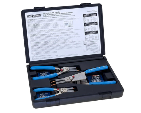 Convertible Retaining Ring Plier Set, 3-Piece, Blue Handles, Get The Job Done Ring Removal And Installation Kit With Reversible Tips And Multiple Jaw Sizes