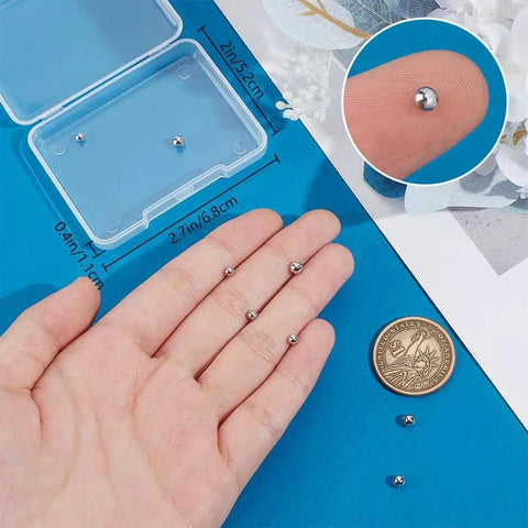 925 Sterling Silver Screw Ball Backings For Earrings 3 To 4 Mm shown on hand with a measuring guide