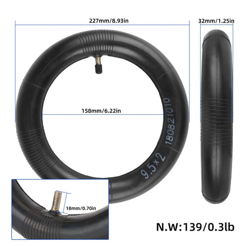 9.5x2 Inner Tube Tire 9.5 Inch for KQi3 Sport/Pro/Max Electric Scooter Accessories with Straight Nozzle, side and front view