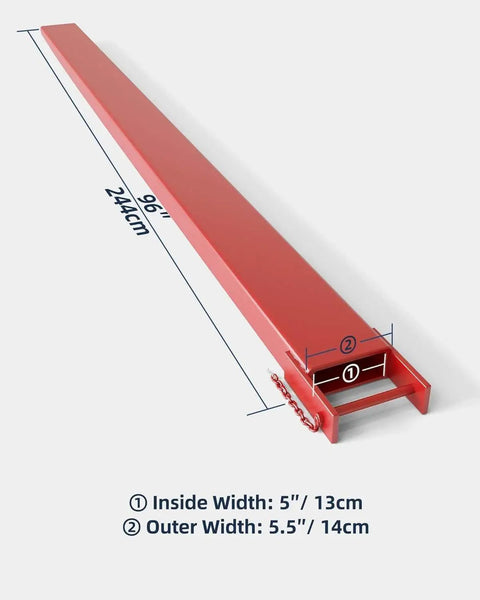 96 Inch Forklift Pallet Extensions For Heavy Lifting And Safer Stacking, 5500 Lbs Capacity, 5.3 Inch Wide Heavy Duty Fork Extensions Pair For Forklifts, Durable Q235 Alloy Steel Construction.