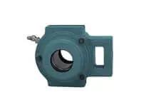 Front view of 85mm Take-Up Bearing CUCT217C, housing with open cast iron cover, single unit for conveyor and linear slide units.