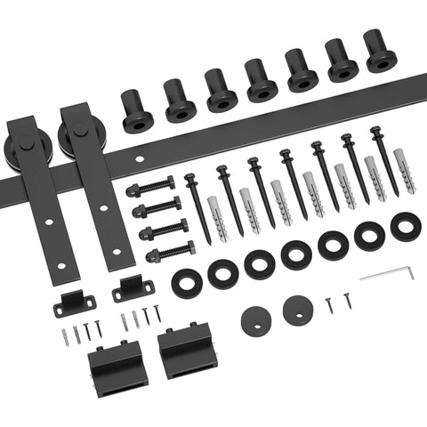 9FT Sliding Barn Door Hardware Kit for Single Doors up to 54 Inch, Heavy Duty Carbon Steel Track with hardware pieces shown