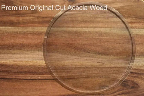 9 Inch Acacia Wood Lazy Susan Turntable for Cabinet and Pantry, natural grain detail, durable solid wood spice organizer.