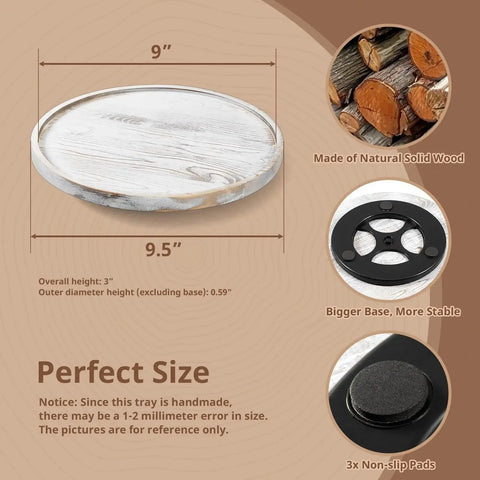 9 Inch Solid Wood Lazy Susan Turntable Organizer For Cabinet And Pantry Storage Round Natural Wood With White Washed Finish dimensions