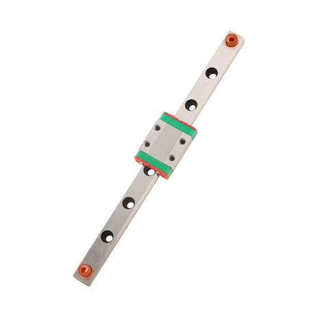 Miniature 9mm linear rail system with slide block and ball retainer for CNC machines and 3D printers.