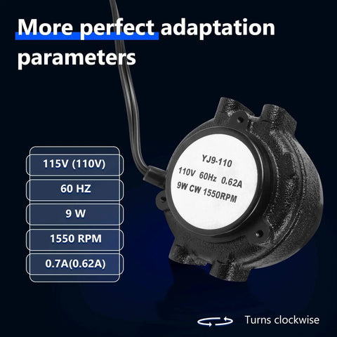 Condenser Fan Motors,800402 Motor,9 W Condenser Motor with label showing 115V, 9W, 1550 RPM specifications for HVAC units