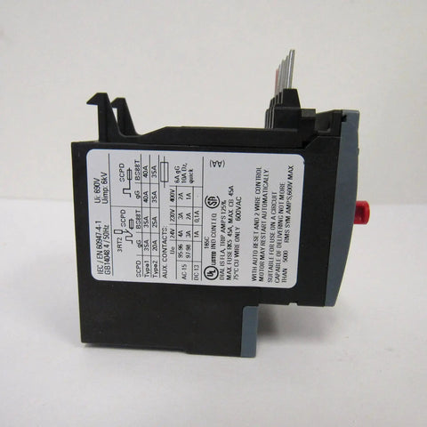 Side view of Sirius 3RU2116-1KB0 Thermal Overload Relay for Motors and Industrial Loads, showing specifications label.