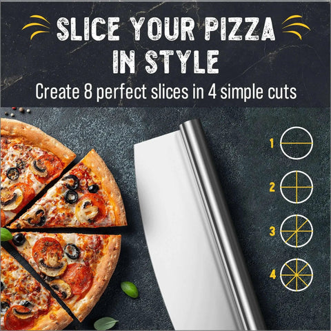 14 Inch Pizza Cutter Rocker Blade Heavy Duty Stainless Steel With Safe Plastic Sheath No Fuss Slice Every Time