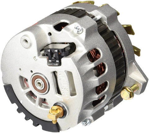 Front view of the 47861 High Output Small Case Alternator With Idle Output And Dual Cooling Fans, showing compact design.