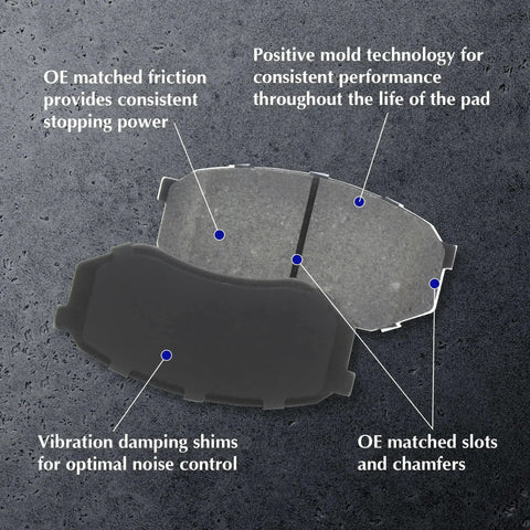 Front view of Centric C-Tek ceramic rear brake pad set for Nissan; two gray friction pads with black backing plates.