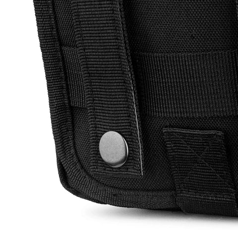 Close-up of black MOLLE pouch corner from Premium IFAK Trauma Kit Gear Up With A Fully Stocked MOLLE Pouch For Gunshot Bleeding And Major Wound Care
