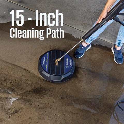15 Inch Surface Cleaner Attachment For Pressure Washers Up To 3400 Max PSI With 1/4 Inch Quick Connect in action on concrete