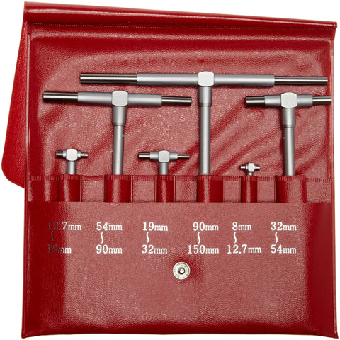 Telescoping Gage Set 8mm To 150mm 6-Piece Internal Diameter Gauge with spring loaded plunger and knurled clamp in red case