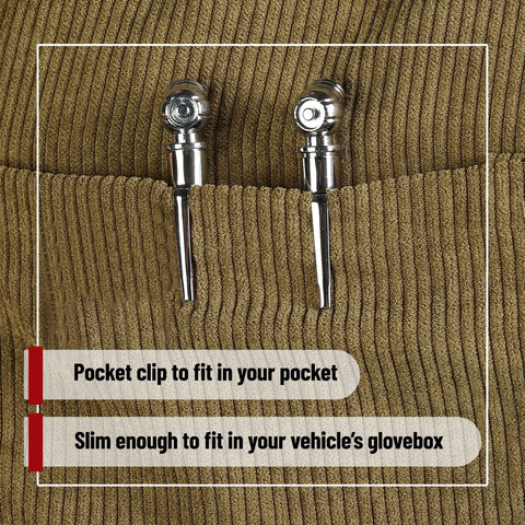 Two chrome pencil tire gauges, 2-pack, for car tires, by Amazon