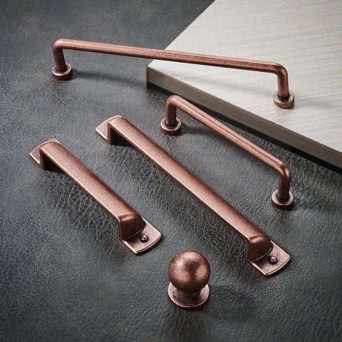 Six Pack Antique Copper Cabinet Pulls Three And Three Quarters Inch Center To Center Vintage Kitchen Hardware Farmhouse Style Drawer Handles For Dressers Cabinets Wardrobes And Dressing Tables displayed on dark surface