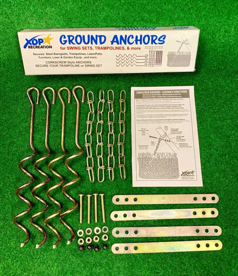 Auger Style Ground Anchor Kit For Backyard Swing Sets Trampolines And Yard Furniture 4 Pack No Concrete Needed with hardware on grass