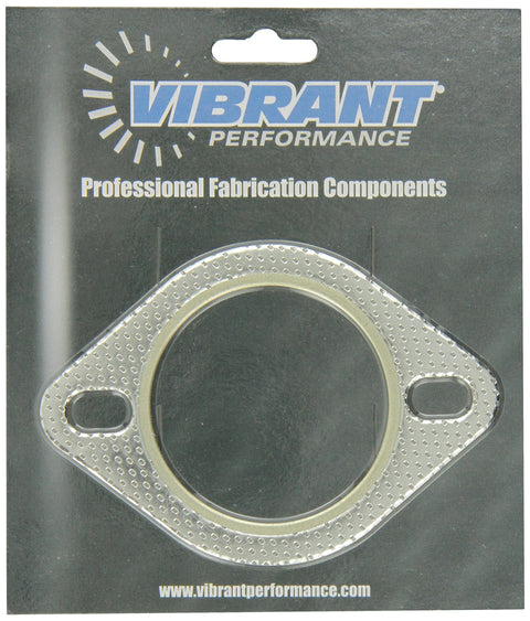 Front view of Vibrant Performance 2-bolt high-temperature exhaust gasket, 2-3/4 in, silver metal with two bolt holes.